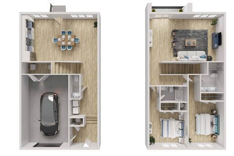 Floor plan for 2 beds, 2.5 baths, 1596 sqft